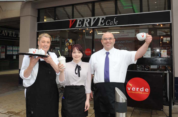 Verve Cafe,Cowel ST Llanelli.From Left - Kathryn Williams owner,Angharad Davies co/owner and staff member Kevin Jones. Pic Jeff Connell 23/09/15