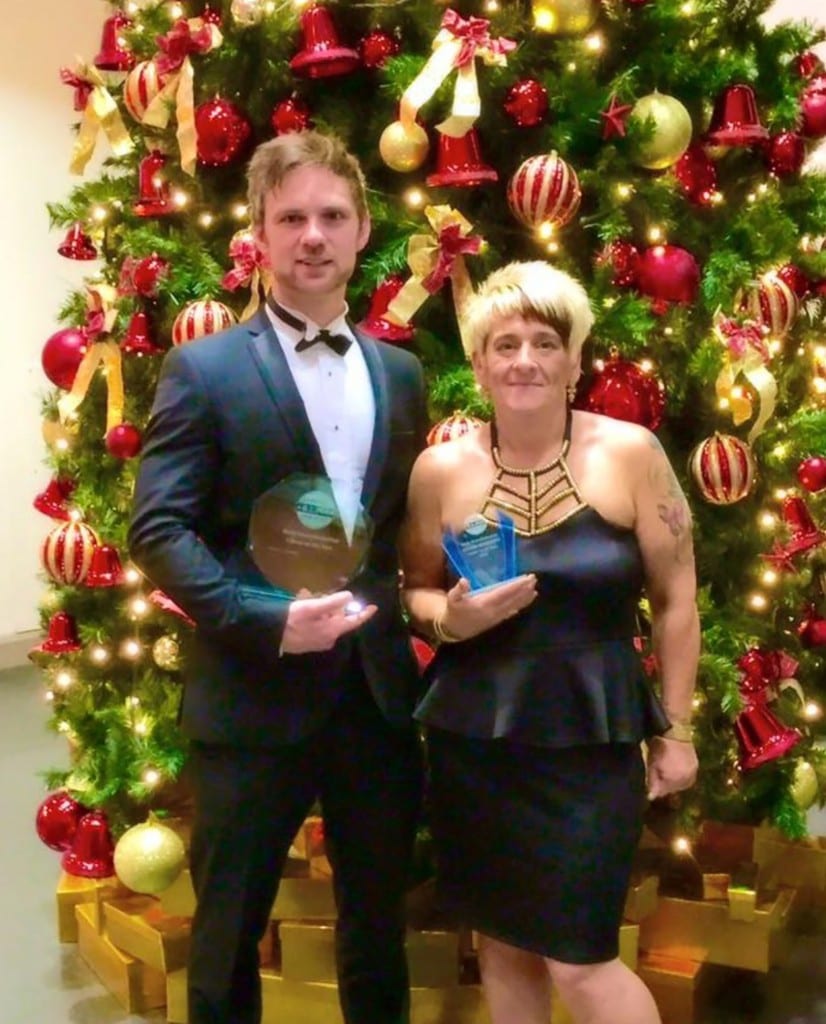Photos: Joe Williams presenting Claire Bancroft with her special Christmas award. Members of the G.I. Joe Personal Training Academy at their Christmas party at Ffwrnes, Llanelli.